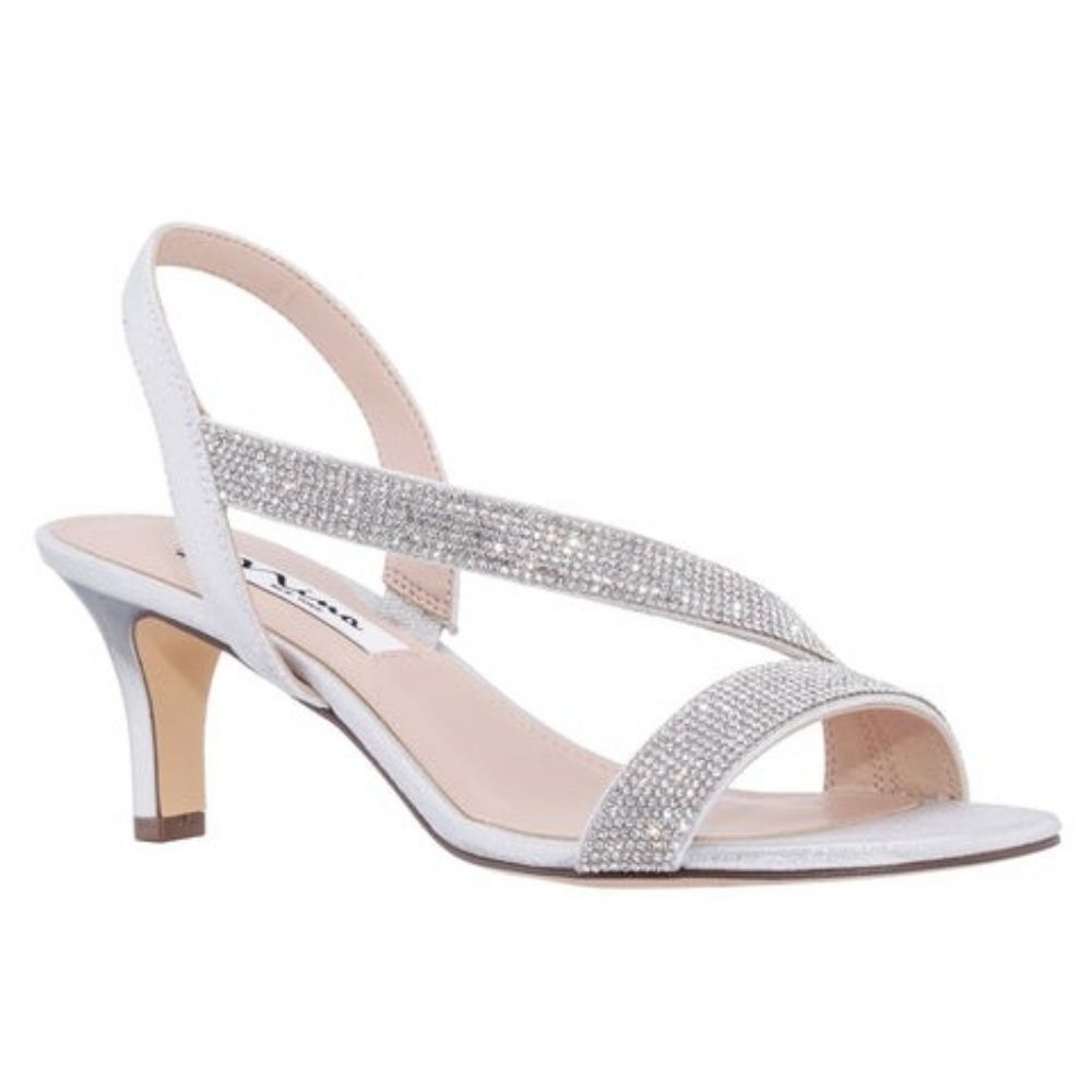 Nina New York Silver Rhinestone Strappy Heels - Size 7 Womens Mirror Shiny Shoes